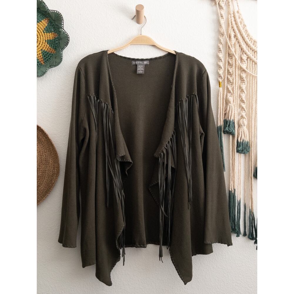 Kate & Mallory Olive Green Fringe Open Cardigan